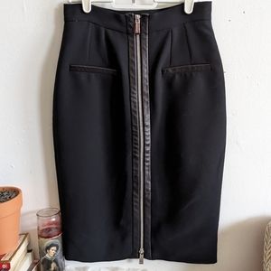 Barbara Bui Front Zip Leather Trim Pencil Skirt